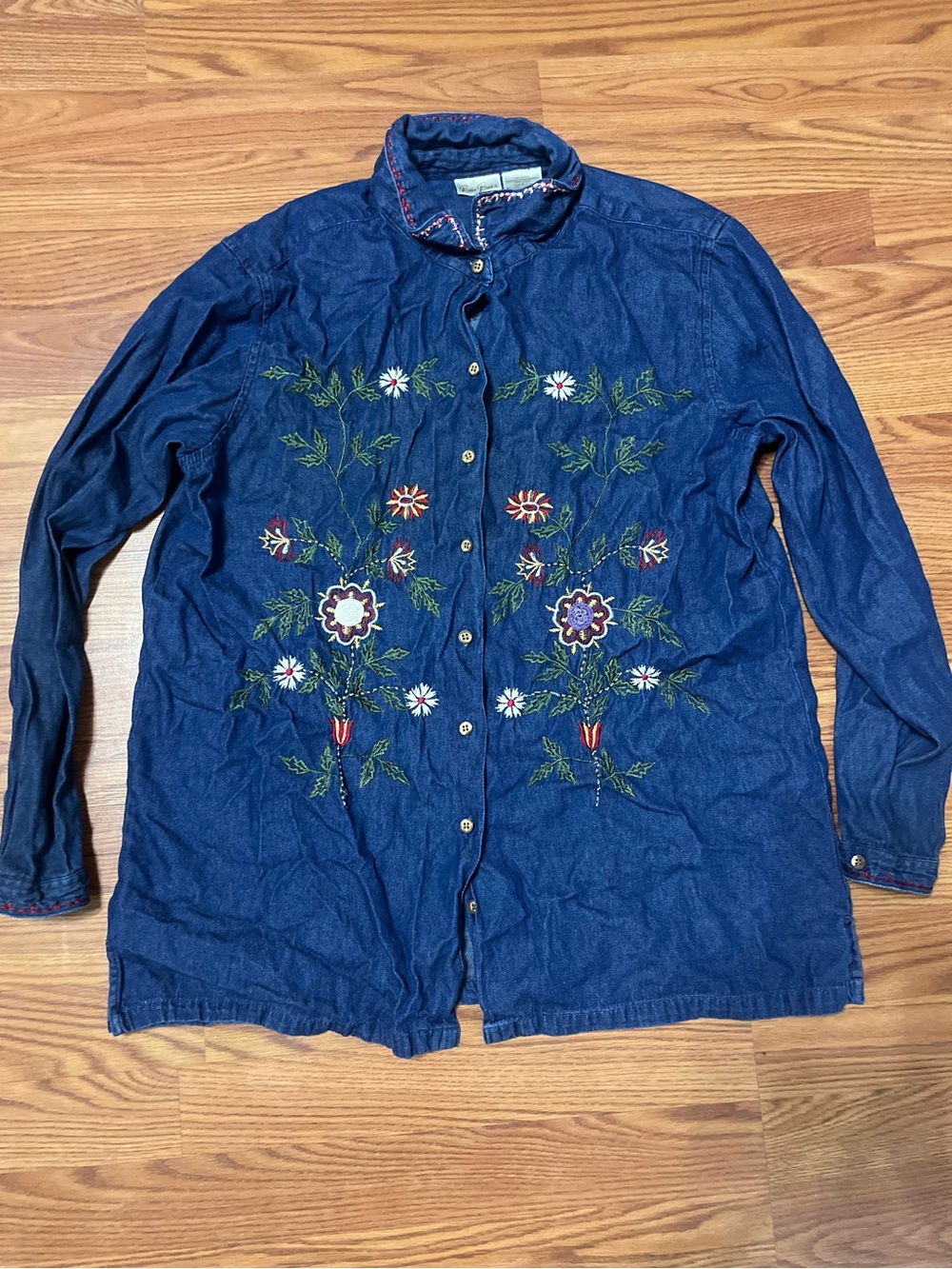 Bobbie Brooks Navy Blue Embroidered Button-Front Shirt